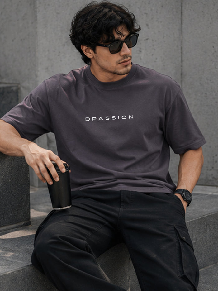 Men's Oversized Drop Shoulder T-Shirt | Pure Cotton Relaxed Fit Round Neck Streetwear Activewear Tee (Grey)