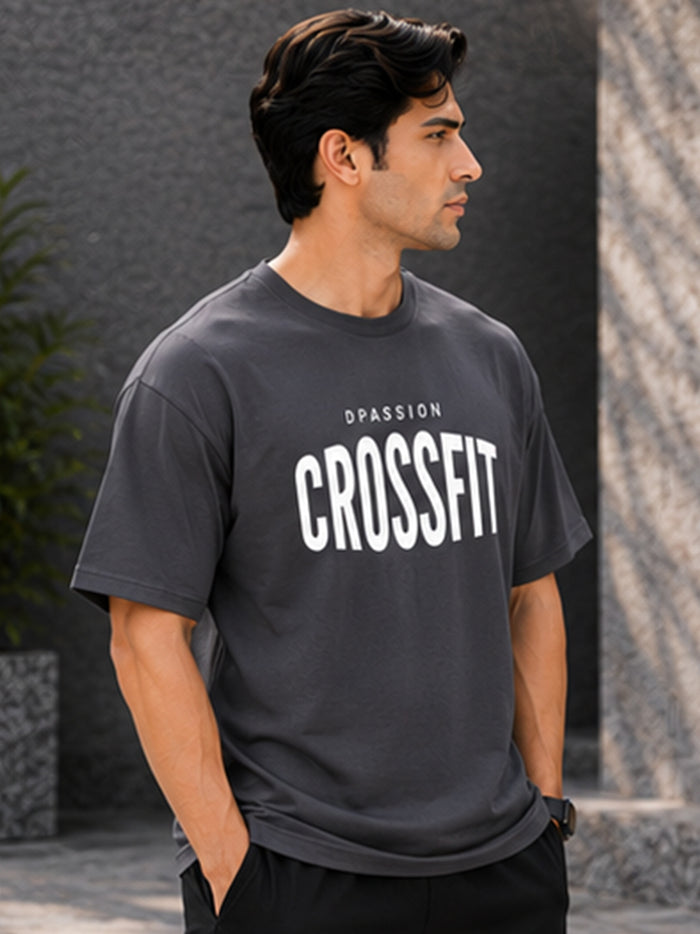 Men's Oversized Drop Shoulder T-Shirt | Pure Cotton Relaxed Fit Round Neck Streetwear Tee (Grey)