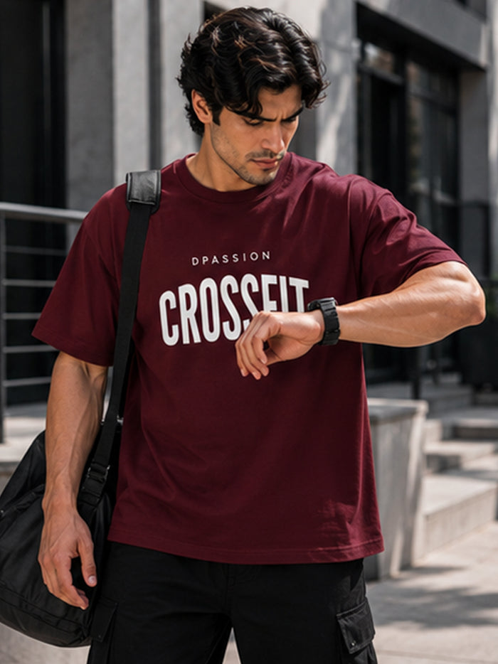 Men's Oversized Drop Shoulder T-Shirt | Pure Cotton Relaxed Fit Round Neck Streetwear Tee (Wine)