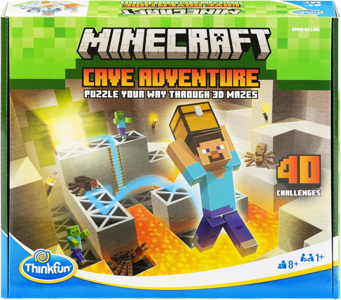 Minecraft-themed puzzle game box with characters and 3D mazes on a green and blue background.