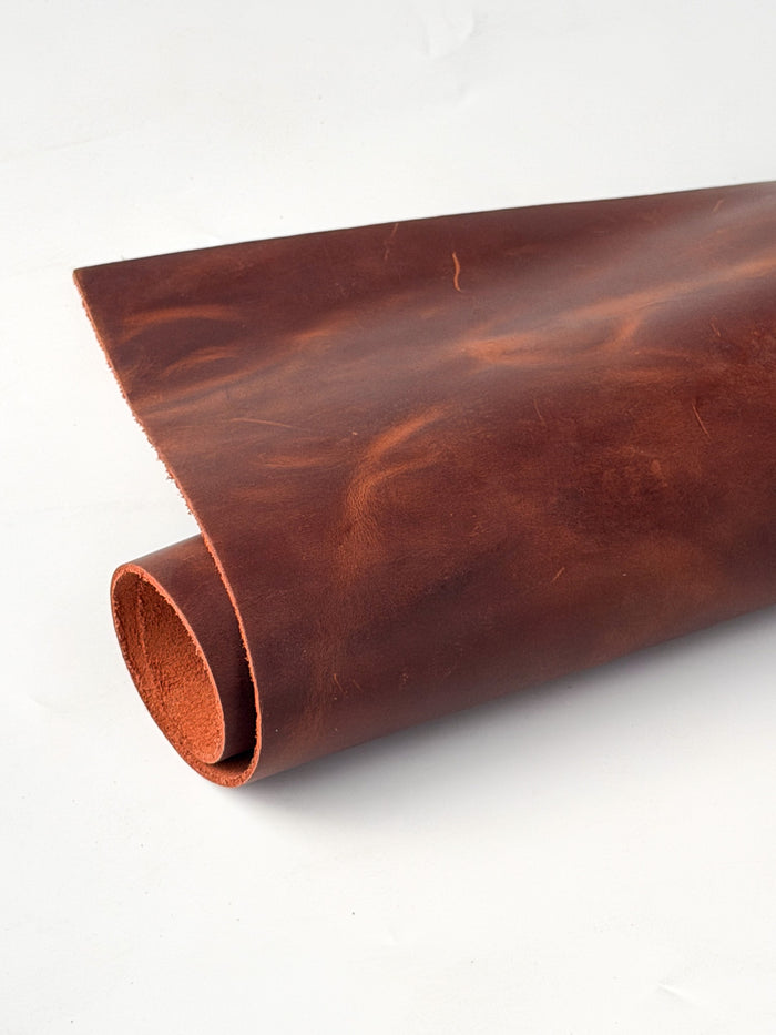 Mocha Crazy Horse Leather, 12 × 24 in close view showing grain and texture