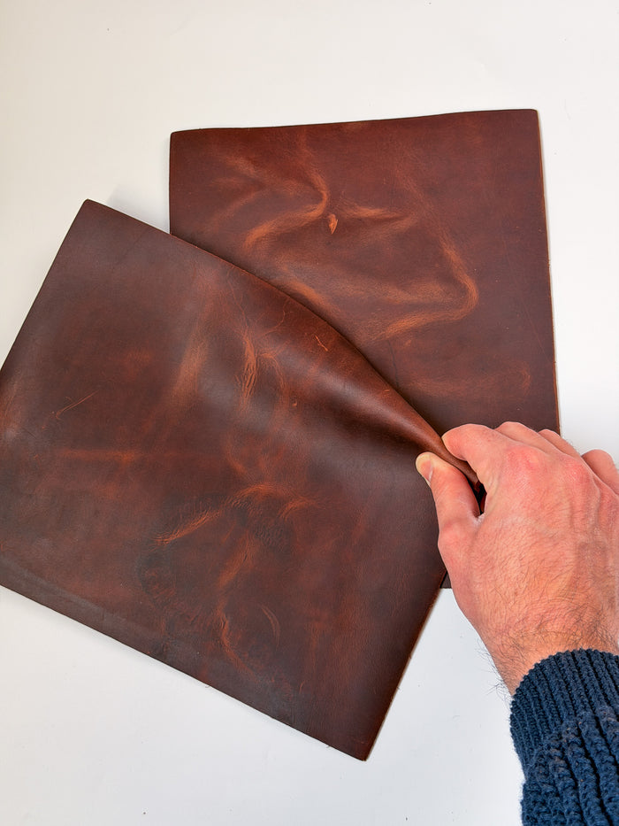 Mocha Crazy Horse Leather, 8.5 × 11 in close view showing grain and texture