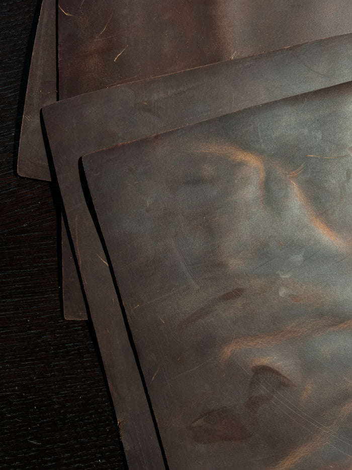 Mocha Crazy Horse Leather, 8.5 × 11 in detail view showing color and natural variation