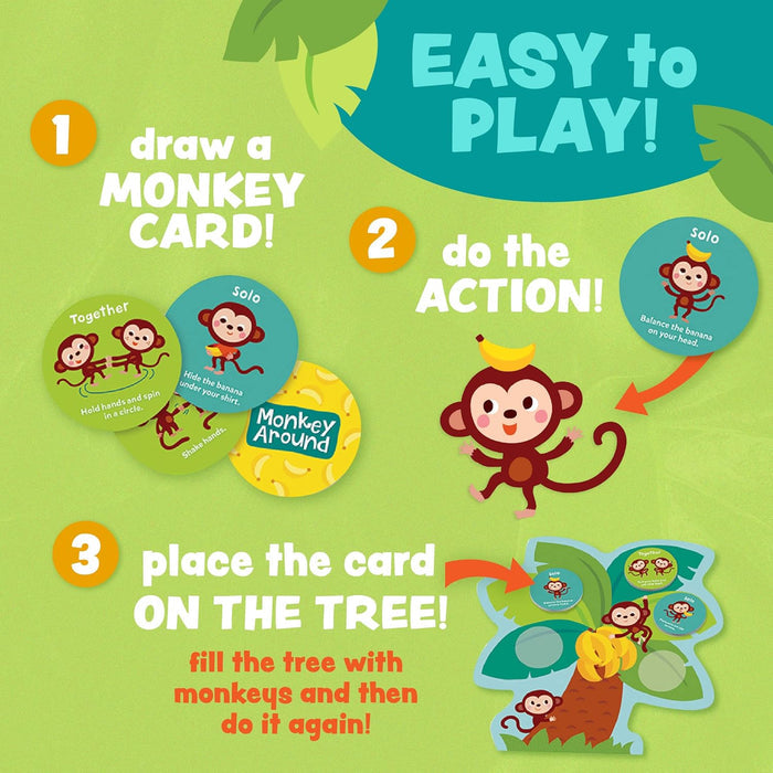 Instructions for a monkey-themed game on a green background with cartoon monkeys and text.