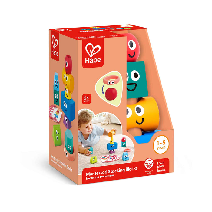 Hape Montessori Stacking Blocks packaging on a white background