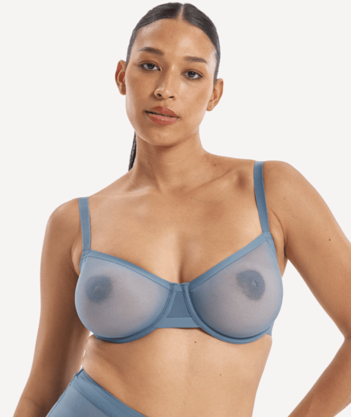 Nala Mesh Balconette Bra - Blue Steel