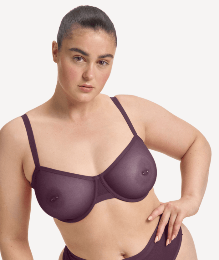 Nala Mesh Balconette Bra - Mulberry