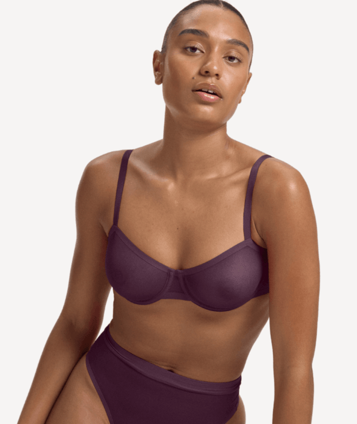 Nala Mesh Balconette Bra - Mulberry