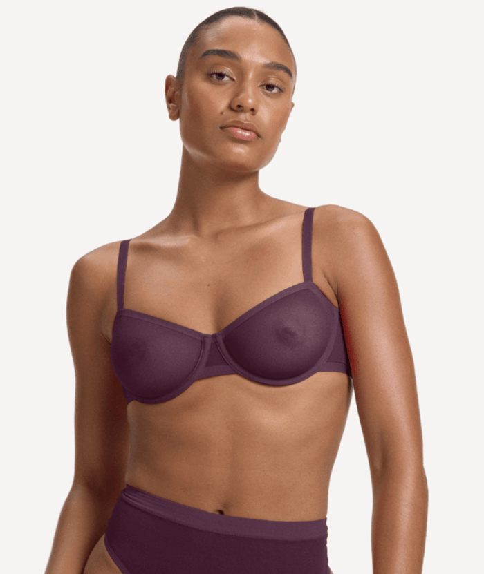 Nala Mesh Balconette Bra - Mulberry