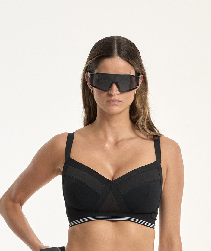 Nala Sporty Support Wirefree Bralette Bra - Licorice/Snow Cone