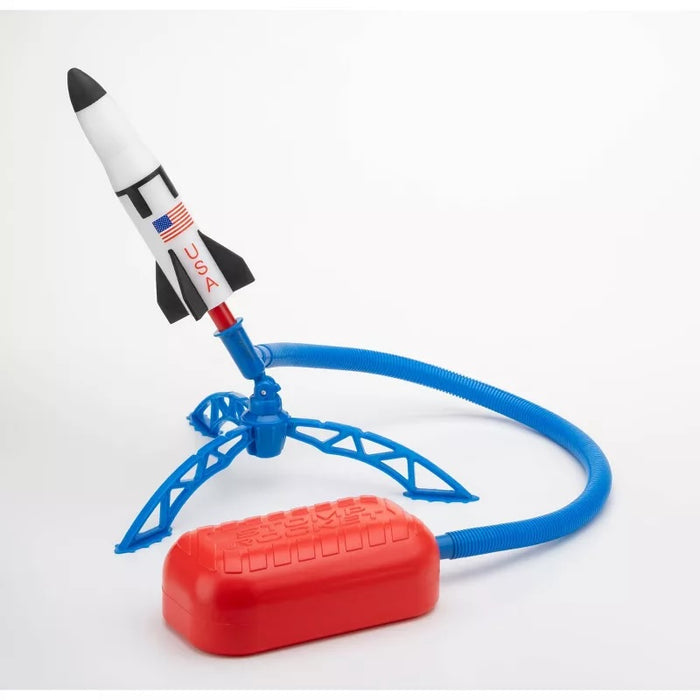 Close up of a USA rocket  on a stomp launch pad.