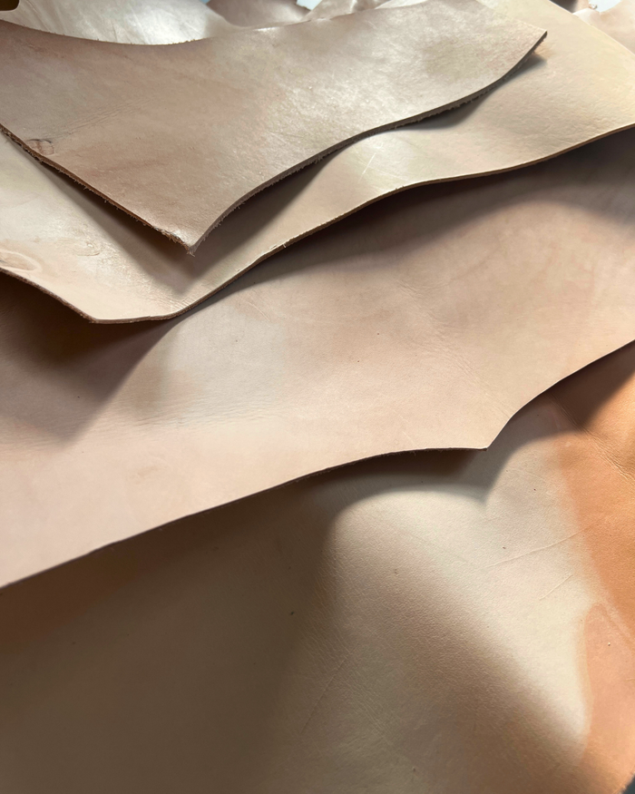Veg-Tan Tooling Leather Scraps shown to display leather shape and cutting area