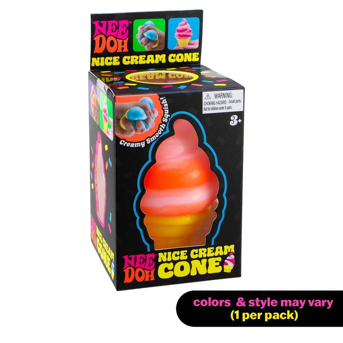 Boxed toy 'Nee Doh Nice Cream Cone' with colorful packaging on a white background
