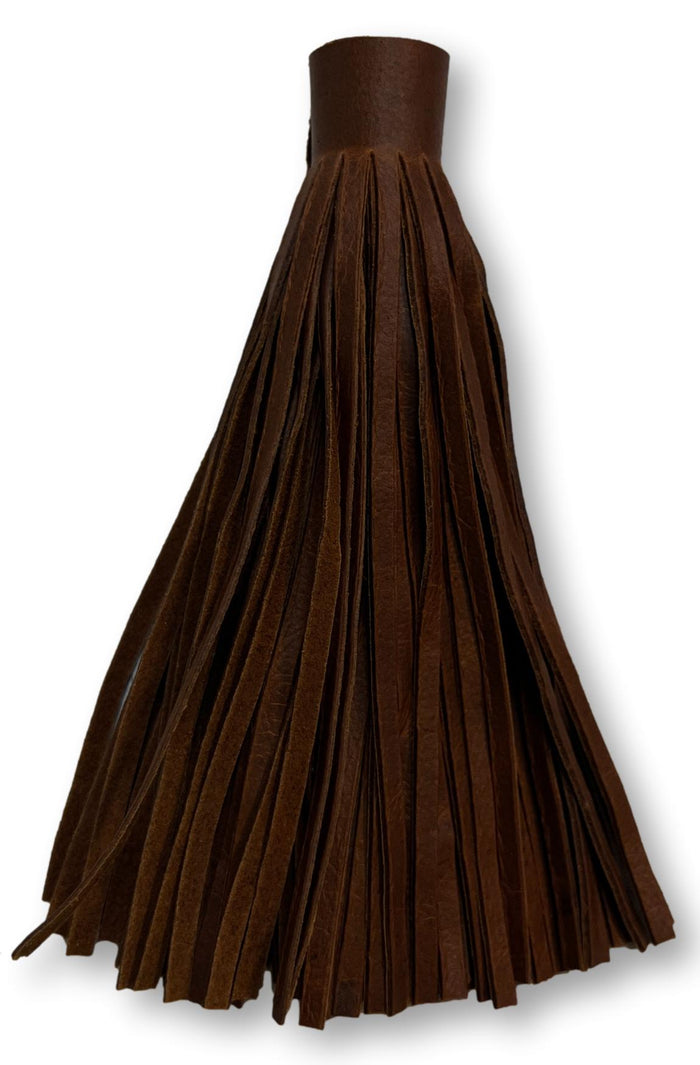 Oil Tanned Leather Fringe close view showing grain and texture