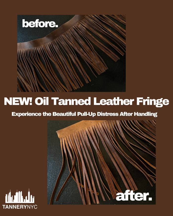 Oil Tanned Leather Fringe shown to display leather shape and cutting area