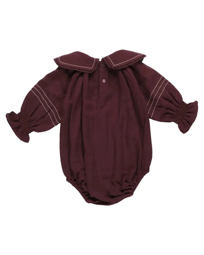 one piece plaid lace trim collar romper - plum