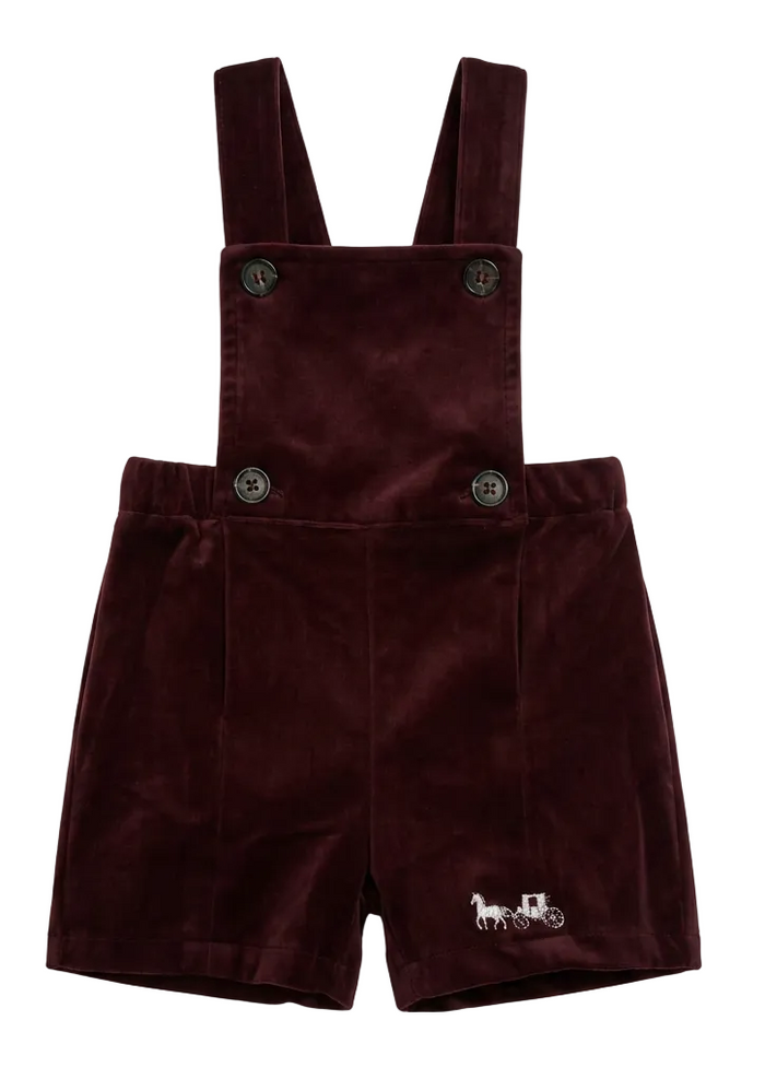 one piece velour small embroidery short overalls - dark burgundy