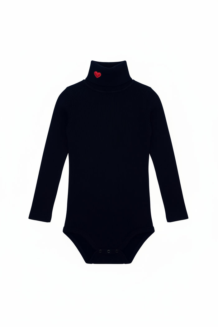 onesie l/s ribbed knit turtleneck with heart - black