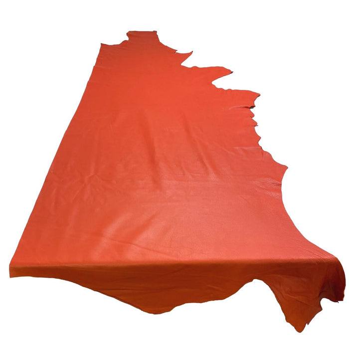 Orange Full-Aniline Cowhide close view showing grain and texture