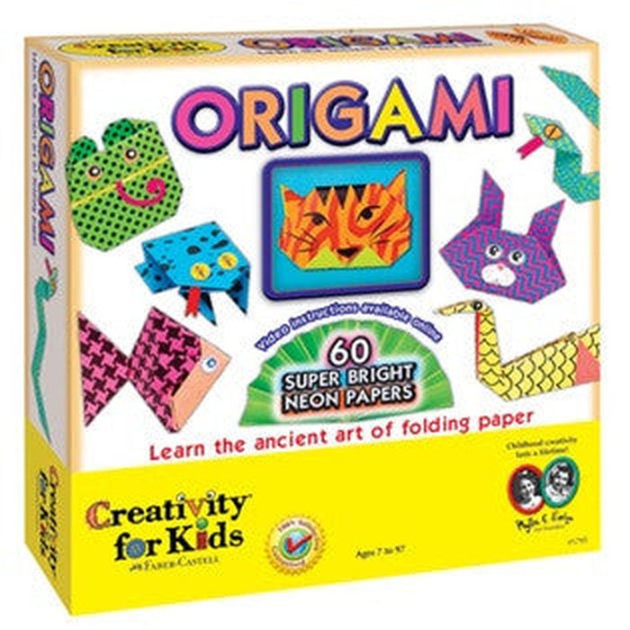 Origami kit packaging with colorful origami models and 'Creativity for Kids' branding.