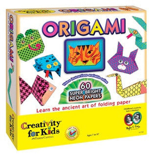 Origami kit packaging with colorful origami models and 'Creativity for Kids' branding.