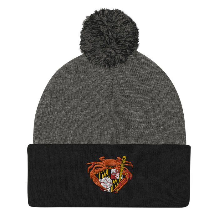 Oriole Baseball Crab Maryland Crest, Embroidered Beanie Pom-Pom