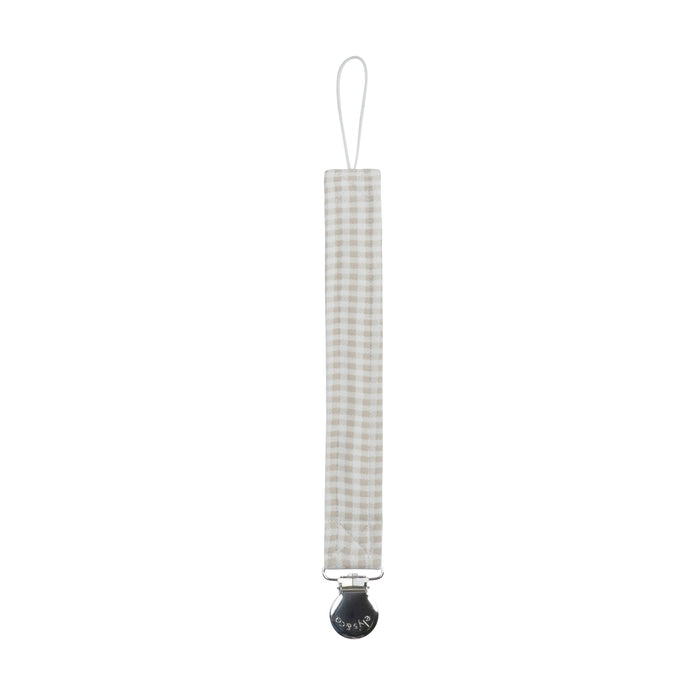 pacifier clip gingham teddy - tan
