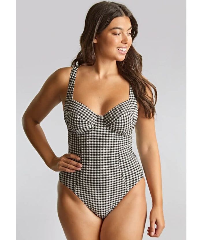 Panache Swimwear Gingham Paloma Balconnet Underwire One Piece Swimsuit - Black Gingham Swim
