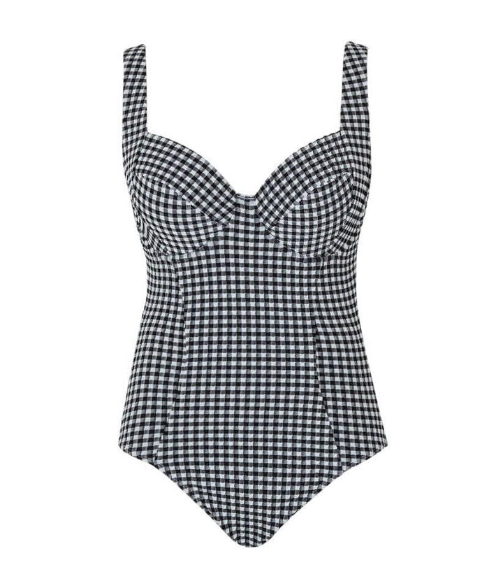 Panache Swimwear Gingham Paloma Balconnet Underwire One Piece Swimsuit - Black Gingham Swim