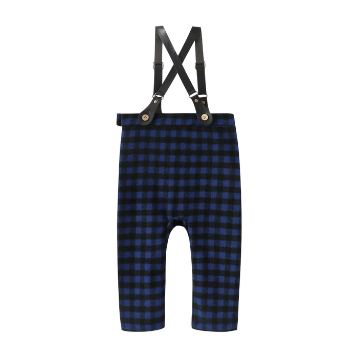 pants plaid suspender - royal blue plaid