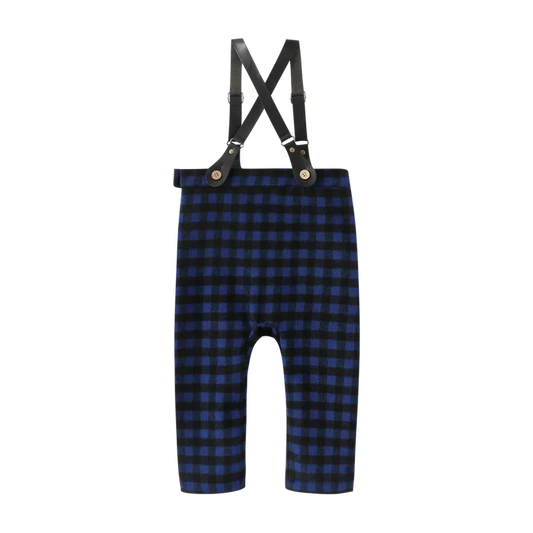 pants plaid suspender - royal blue plaid