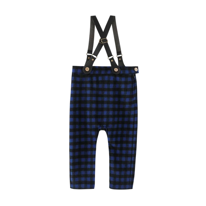 pants plaid suspender - royal blue plaid
