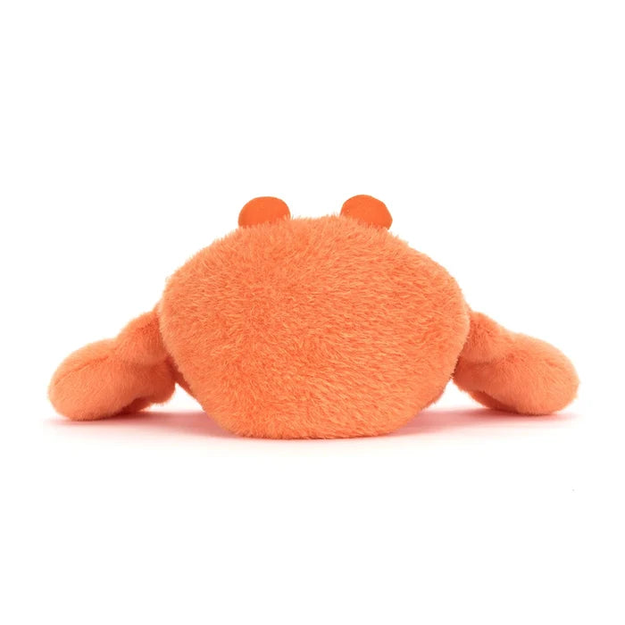 Orange plush crab toy on a white background