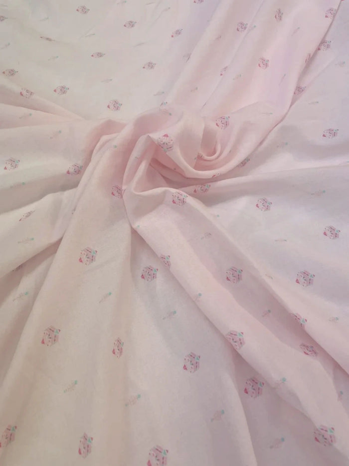 Pink & Blue Decal Printed Cotton Voile