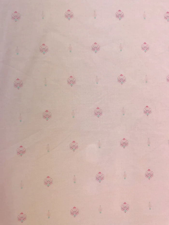 Pink & Blue Decal Printed Cotton Voile