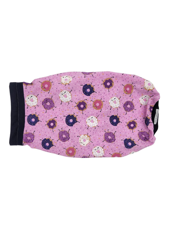 Pink Frosted Donut cotton-spandex dog pajamas, flat top view