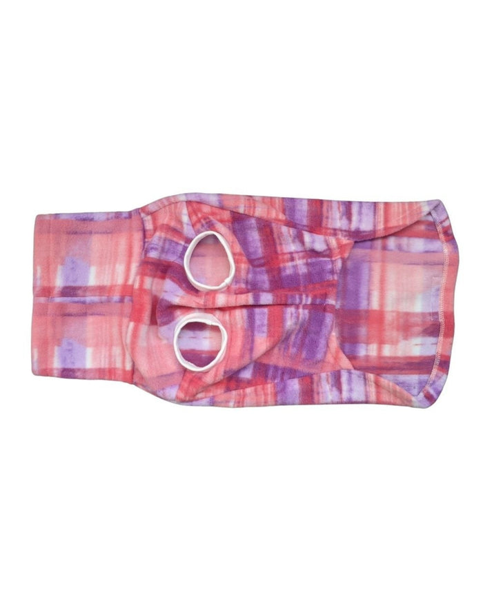 Underbelly view Jax & Molly's 'Pink & Purple Watercolor Plaid' Dog sweater