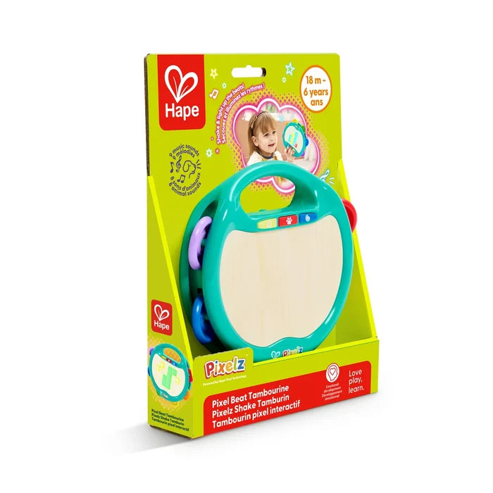 Hape Pixel Beat Tambourine packaging on a white background