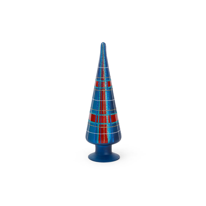 Plaid Glass Tree - 3 Assorted Sizes - Blue and Red