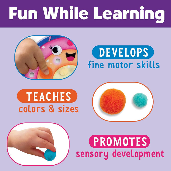 Educational product for children with text highlighting skills developed, colors, sizes, and sensory development.