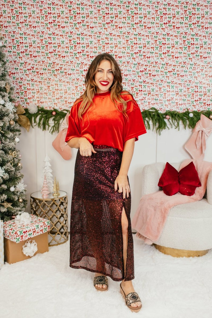 Power Play Skirt In Red Sequin - Reg & Curvy - Macoma Boutique200 Skirts