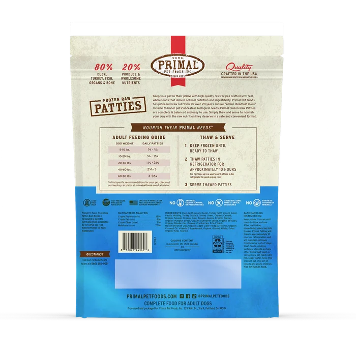 Primal Raw Frozen Duck with Turkey & Fish Dog Food