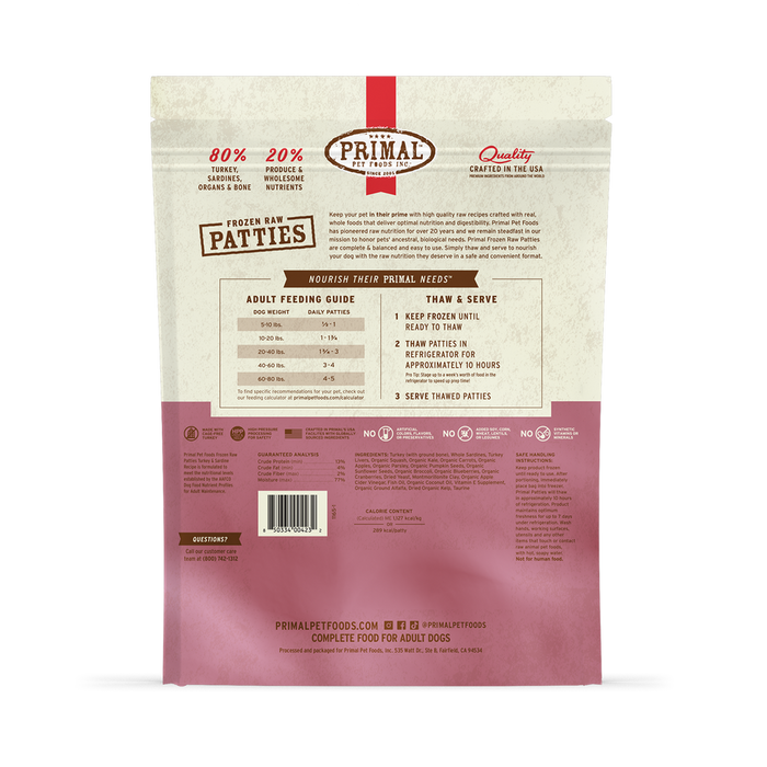 Primal Raw Frozen Turkey & Sardine Dog Food