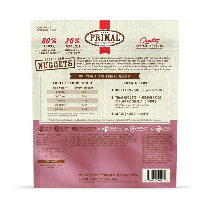 Primal Raw Frozen Turkey & Sardine Dog Food