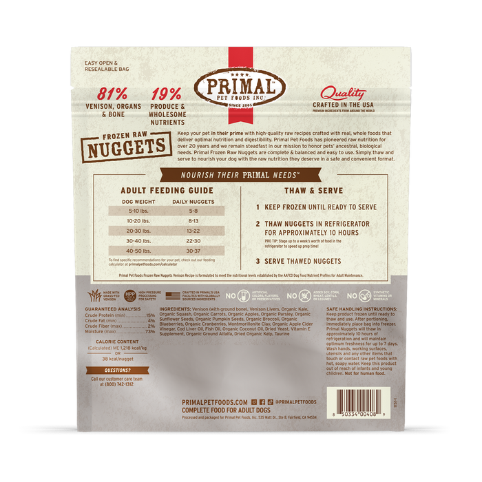 Primal Raw Frozen Venison Dog Food