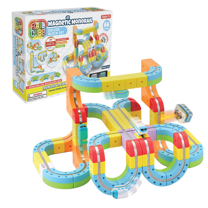 Colorful Rail Cube magnetic monorail  Deluxe set with packaging on a white background