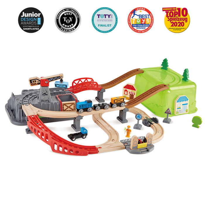 Railway Bucket Builder Set with five awards on a white background