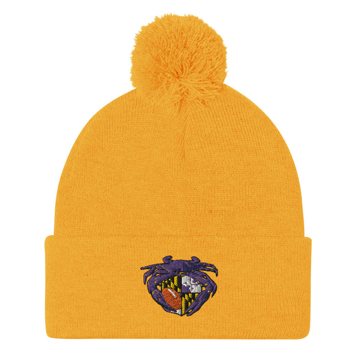 Raven Crab Football Maryland Crest, Embroidered Beanie Pom-Pom