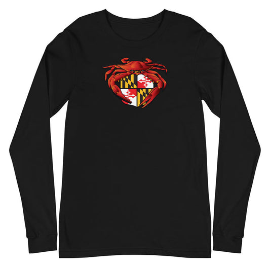 Red Crab Maryland Crest, Unisex Long Sleeve Tee