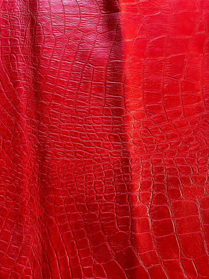 Red Alligator Embossed Cowhide close view showing grain and texture
